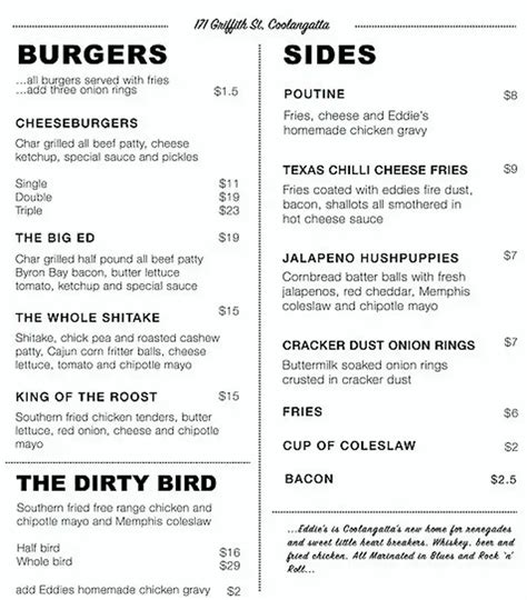 Menu at Eddie's Grub House pub & bar, Coolangatta