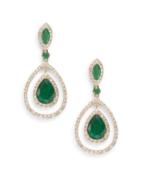 Effy Diamond, Emerald & 14k Yellow Gold Drop Earrings in Metallic - Lyst