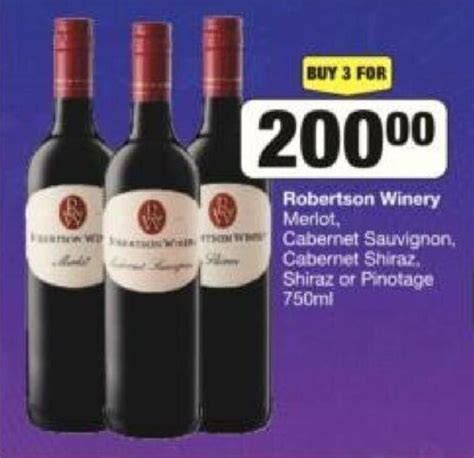 Robertson Winery Merlot, Cabernet Sauvignon, Cabernet Shiraz, Shiraz or ...