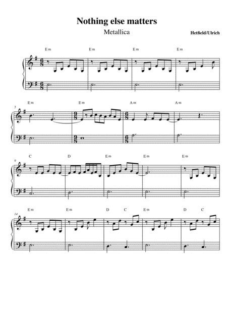 Download Digital Sheet Music of Nothing Else Matters [easy] for Easy Piano