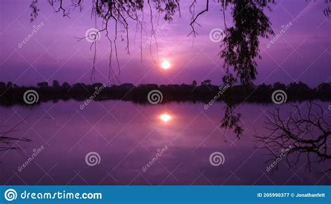 Purple Sunset Panoramic View Stock Image - Image of contrast, lake: 205990377