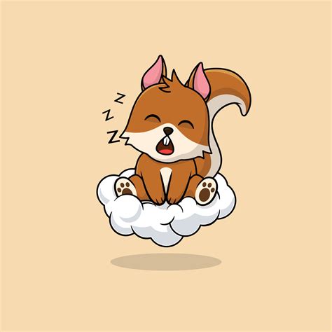 Vector cute baby squirrel cartoon sleeping on the cloud icon ...