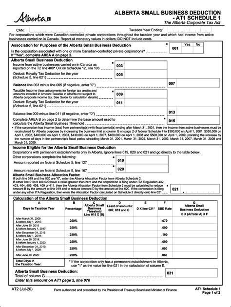 2020-2024 Form Alberta AT1 Schedule 1 Fill Online, Printable, Fillable ...