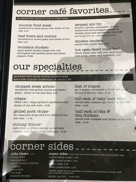 Menu at The Corner Cafe, Griffin