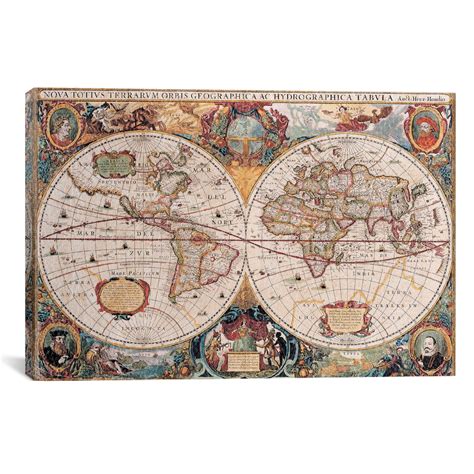 Antique World Map (18"W x 12"H x 0.75"D) - Leather Maps - Touch of Modern