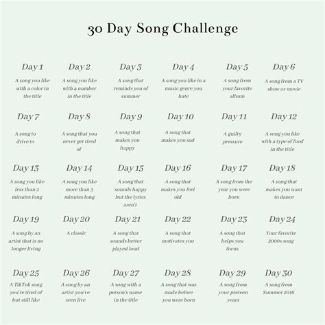 30 Day Song Challenge for Instagram