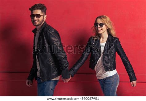 Beautiful Young Couple Leather Jackets Sunglasses Stock Photo 390067951 | Shutterstock