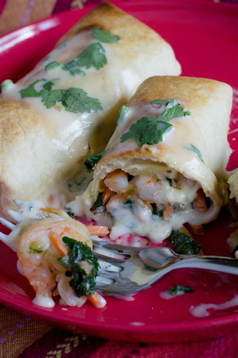 Shrimp Burritos with Poblano Pepper Jack Sauce - What the Forks for Dinner?