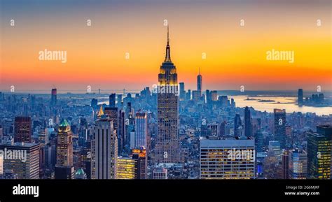 Aerial view of New York City Manhattan at sunset Stock Photo - Alamy