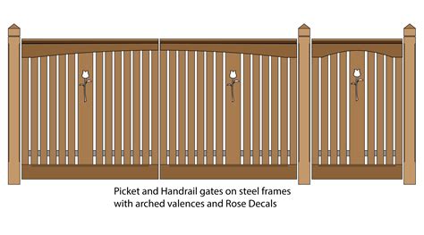 Picket and Handrail pedestrian and driveway gates with arched valences ...