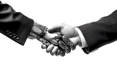 Premium AI Image | Human and robot handshake business relationship symbol Make money with chat ...