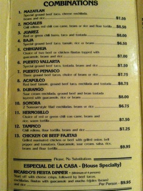 Menu at Mi Amigo Ricardo restaurant, Casa Grande