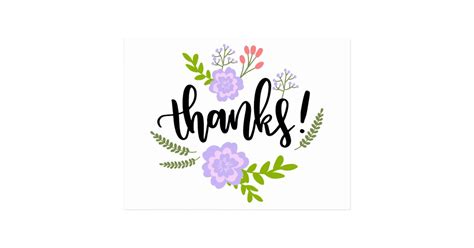 Floral Thank You Purple Flowers & Green Leaves Postcard | Zazzle.com