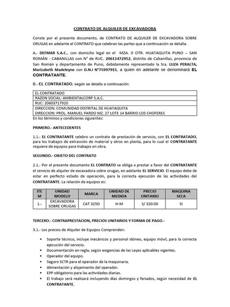 CONTRATO EXCAVADORA CAT 325D - 2023 | PDF | Derecho contractual | Derecho empresarial