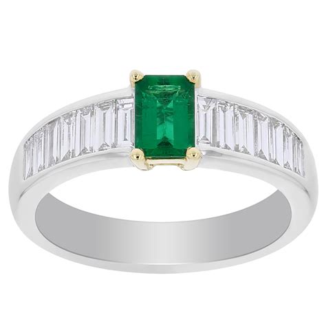 18K White & Yellow Gold Emerald Cut Emerald & Diamond Baguette Tapered ...