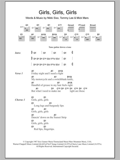 Girls, Girls, Girls by Motley Crue - Guitar Chords/Lyrics - Guitar Instructor