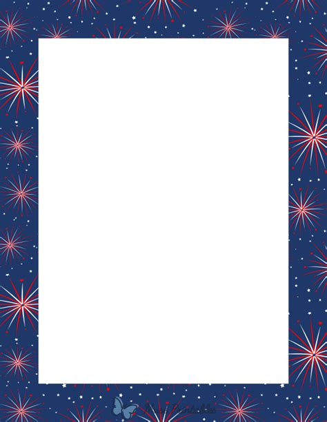 Printable Red White and Blue Fireworks Page Border