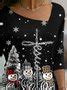 Women's Black long sleeve Tee Snowman Christmas Tree Printed T-shirts ...