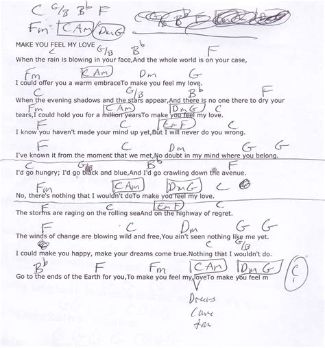 Make You Feel My Love (Garth Brooks) Capo 3rd Guitar Lesson Chord Chart | Brad paisley lyrics ...