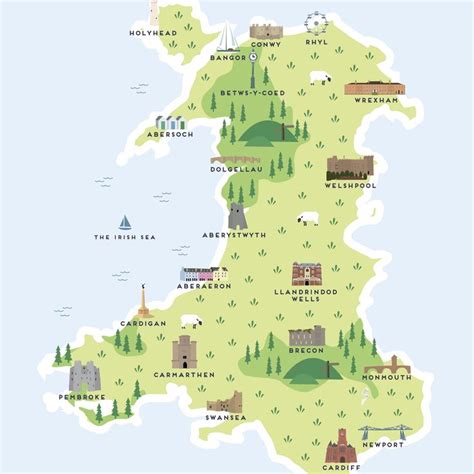 Map Of Wales Print By Pepper Pot Studios | Wales map, Illustrated map, Map