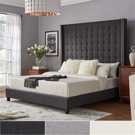 Marion Nailhead Wingback Tufted 84-Inch High Headboard Platform Bed by ...