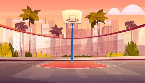 Download Vector Cartoon Background Of Basketball Court In Tropic City ...