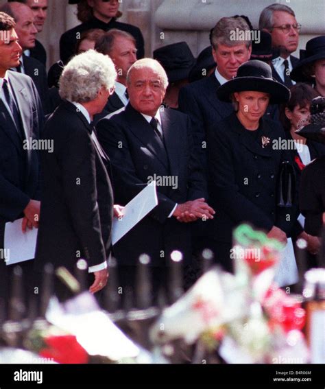 Princess Diana Funeral 6 September 1997 Mohamed Al Fayed C examines floral tributes to Diana ...