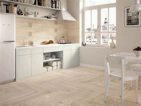 light wooden tiled kitchen splashback and floor wood floor tiles white | Interior Design Ideas