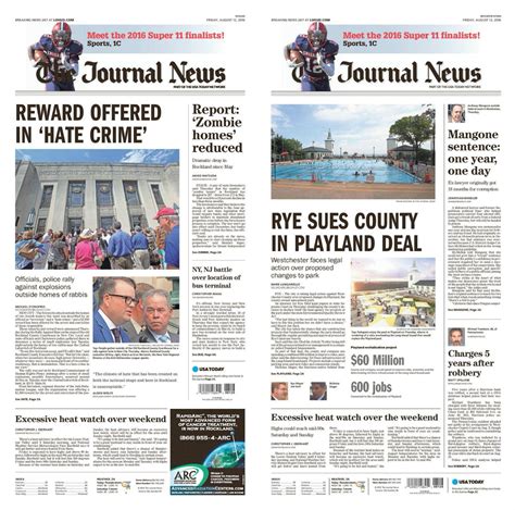 Today's Journal News front pages, for Rockland, left, and Westchester ...