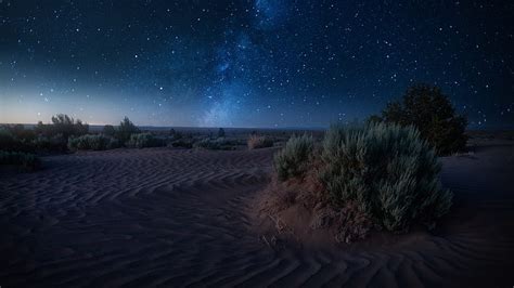 Desert Landscape With Background Of Starry Sky During Nighttime Nature ...