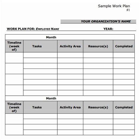 20 Monthly Work Plan Template Excel