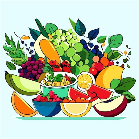 Premium Vector | Fruit and salad bowls vector illustration