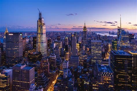 Download USA Skyscraper City Night New York Building Man Made Manhattan HD Wallpaper