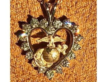 14K Gold Marine Corps Heart Pendant With 3 Diamonds | Etsy