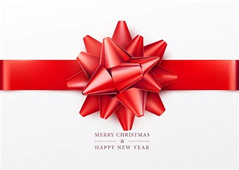 Free Vector | Christmas background. White gift box with red bow and ribbon. Top view. Greeting ...