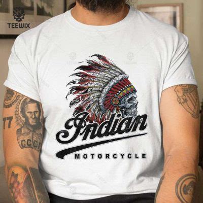 Indian Custom Motorcycle Racer Biker Vintage White T-Shirt - Teewix