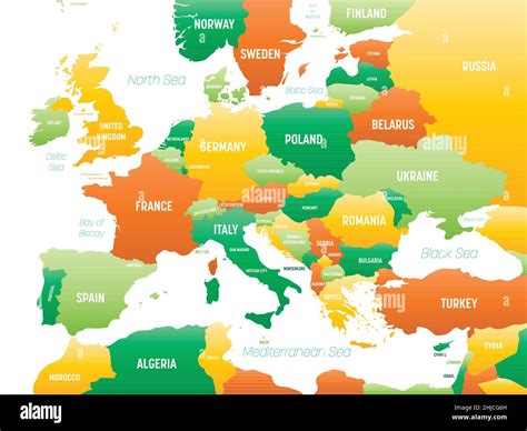 Europe - high detailed political map of european continent with country ...