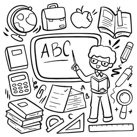 Premium Vector | Hand drawn cartoon teacher with school supplies