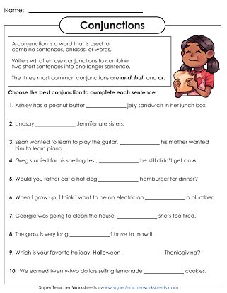 conjunctions and conjunction worksheets conjunctions worksheet - kindergarten conjunction ...