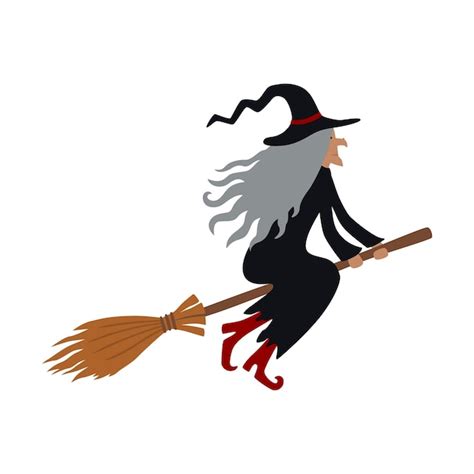 Premium Vector | Witch flying on broom Vector illustration isolated on white background