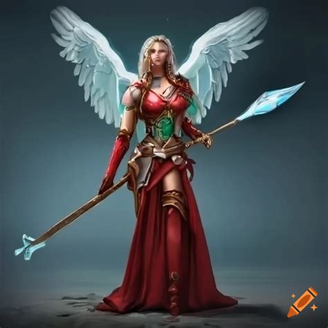 Fantasy illustration of a female angel warrior with icy spear on Craiyon