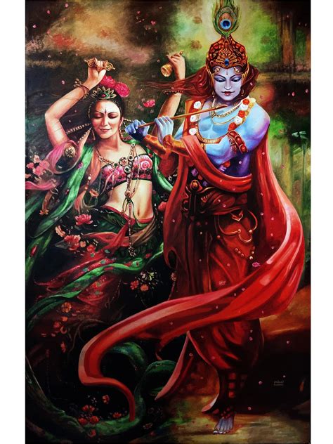 Radha-Krishna Oil Painting By Dhiraj Khandelwal | Exotic India Art