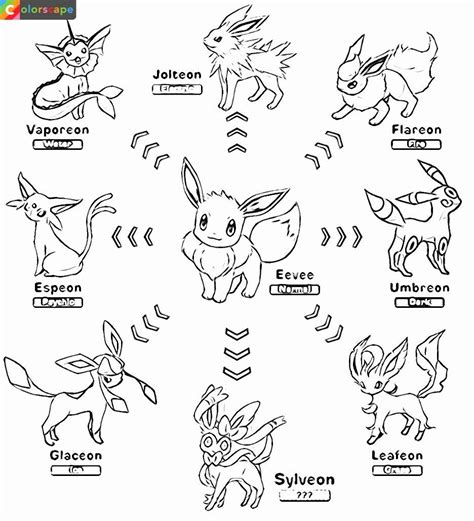 Printable Eevee Evolutions Coloring Pages