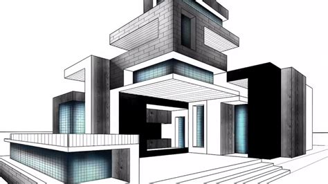 MODERN HOUSE DRAWING, BLACK AND WHITE ARCHITECTURE - YouTube