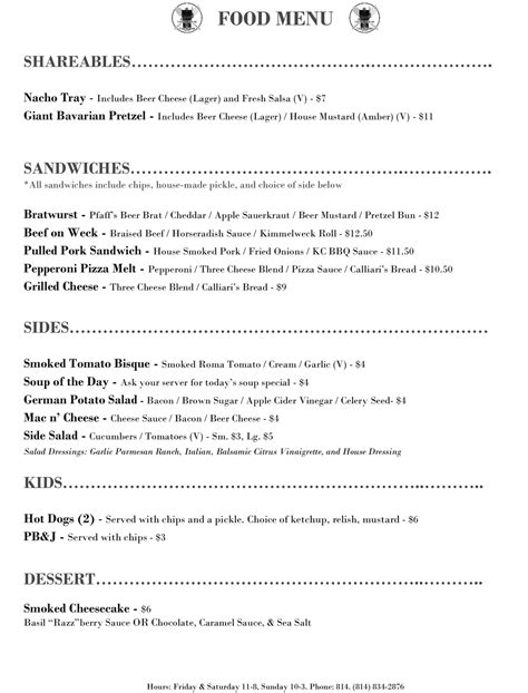 Tap Room Menu - Straub Brewery