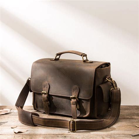 Coffee Vintage Leather Mens Camera Messenger Bag Crossbody Camera Bags – iChainWallets