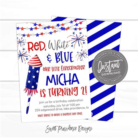 4th of July Party Invitation – Sweet Providence Designs