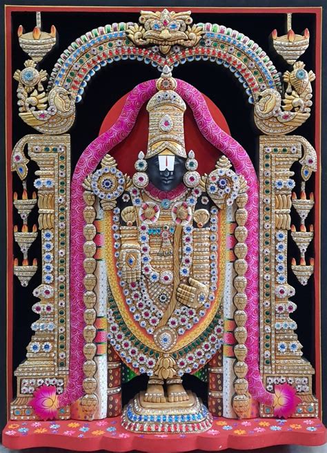 3D Painting of Venkateswara Swamy Embossed With Real Gold Foil Work and Real Ruby & Emerald ...