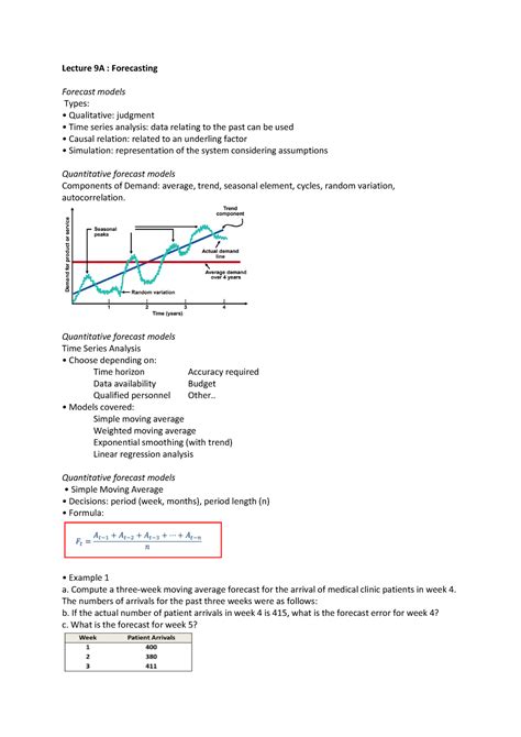 Notes lecture 9 supply chain management - Lecture 9A : Forecasting Forecast models Types ...