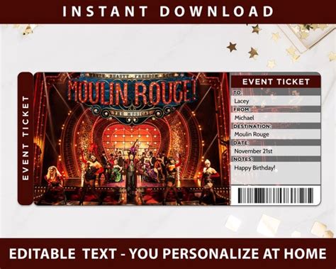 Printable Moulin Rouge Broadway Gift Ticket Editable Moulin | Etsy